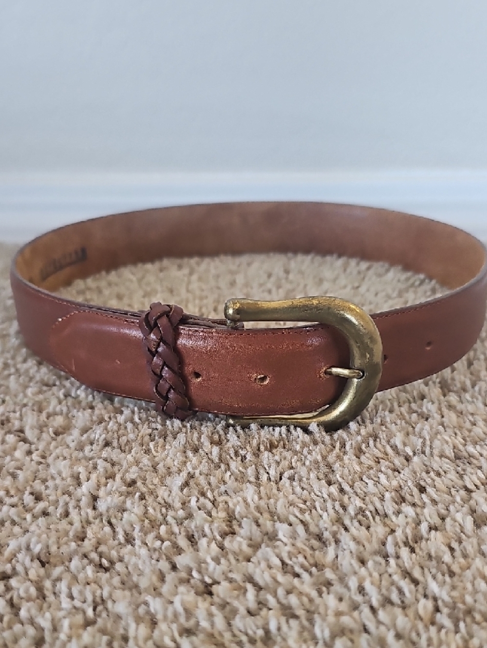 Vintage Nordstrom Brown Leather High Waist Belt with Brass Buckle - Picture 3 of 6